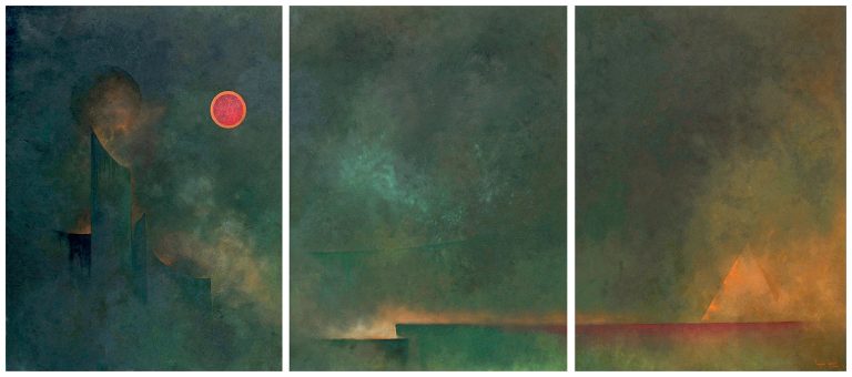 Pre-existential 06, triptych, total size 114 x 438 cm, oil on canvas, 2010, private collection